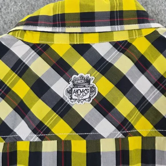 Akademiks Shirt Men's Plaid Yellow Black Button Up Long Sleeve AKDMKS Size 2XL - Picture 7 of 10